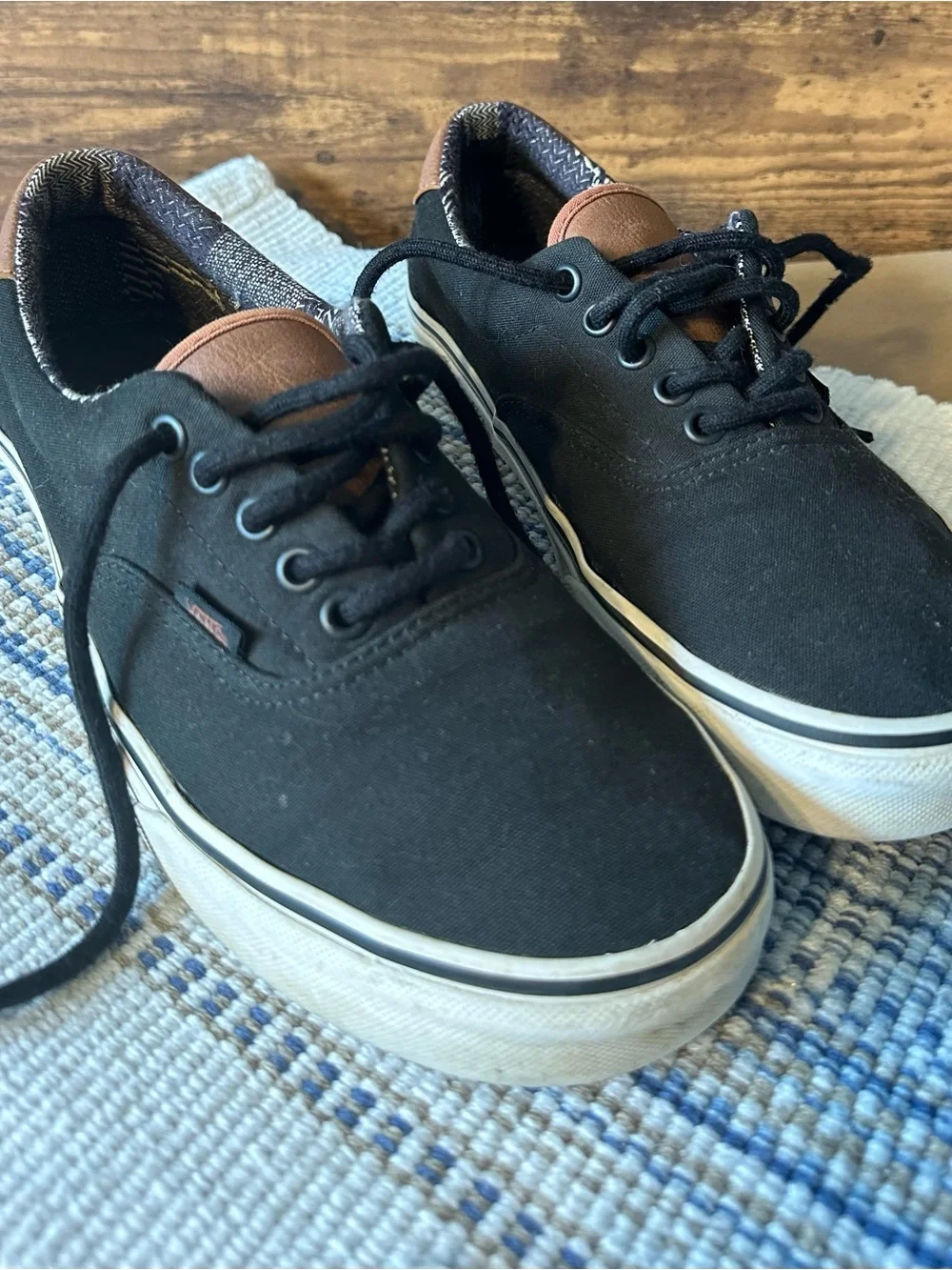 VANS Era 59 Black Brown Men's 8.5 LT, LU C&L (Canvas & Leather) pattered lining